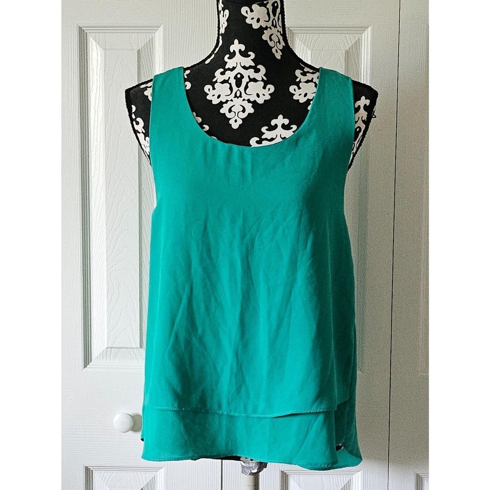 L Women True Light Layered Sleeveless Racerback Asymmetric Hem Chiffon Top
